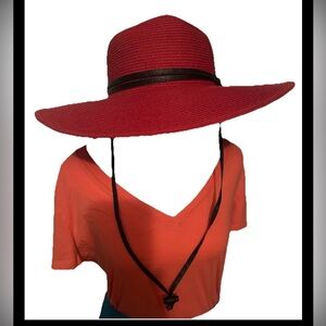 San Diego Hat Company Red Floppy Sun Fun Hat Chinstrap 89% Paper 11% Polyester